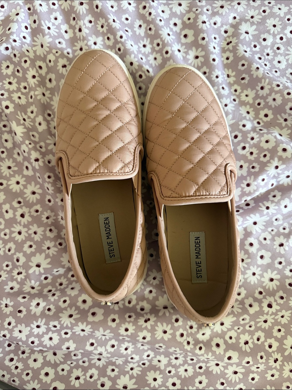 Steve Madden Quilted Slip-On Loafers in Blush Pink